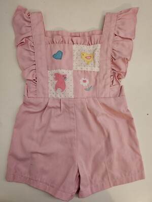 Vintage baby Toddler Girl Pink Flutter Sleeve Sunsuit Summer 80s 90s Size 1
