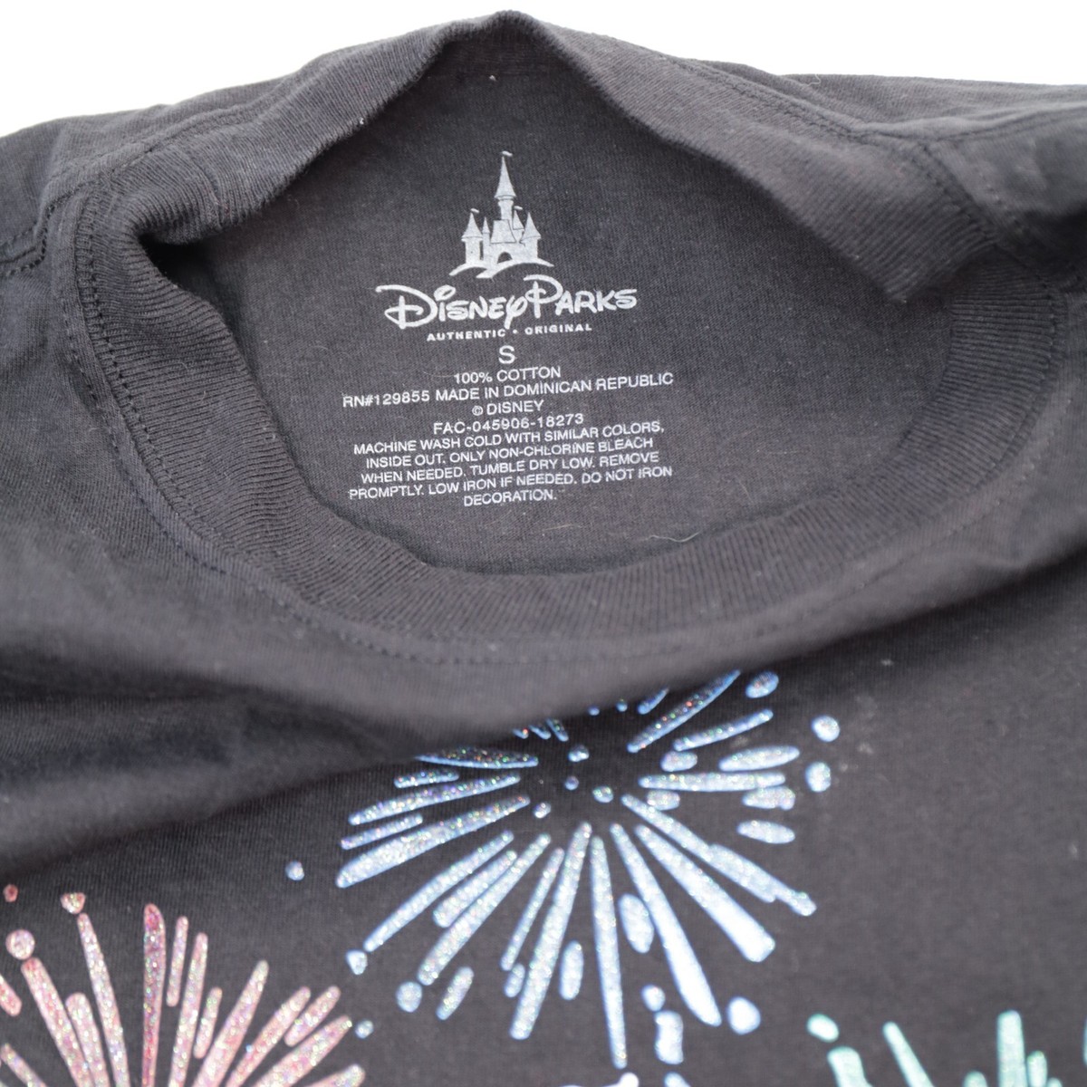 Disney World Firework Puffy Glitter Castle Shirt Size S Black Park