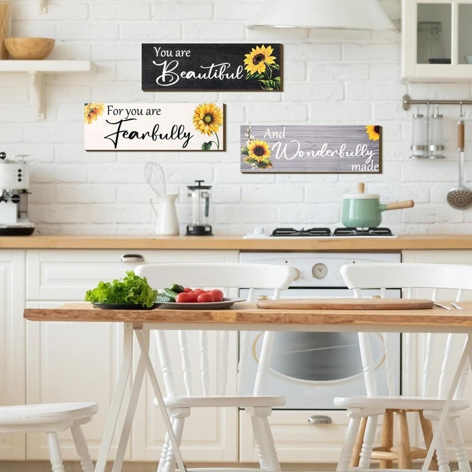 3 pcs Sunflower Sunflower Wall Decor 12 Inches Farmhouse Wooden Signs
