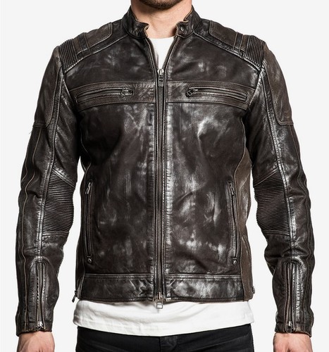 Men's Leather Biker Jacket MOTO NEW 