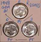 1948 P D S ROOSEVELT DIME GEM BU SET  ALL FULL BANDS KEY DATES! 480337