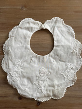 Antique Embroidery Baby Bib Cotton White Duck Flowers Doll made in Philippines
