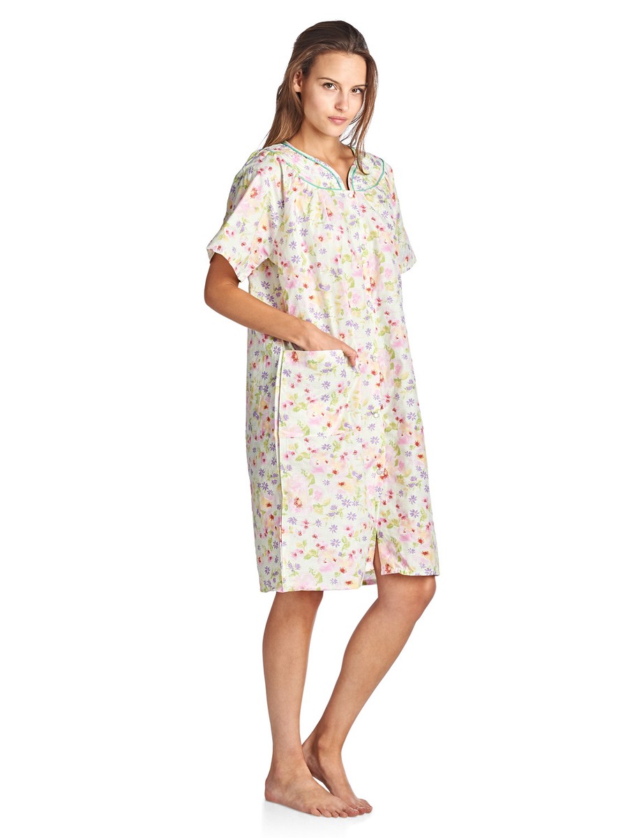 Nightgown Cotton Duster Robe With Snaps Housecoats For Women