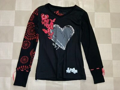 Desigual Damen Pullover Pulli schwarz Pailletten Herz bestickt Größe Small - Bild 1 von 4