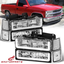 For 1994-1998 Silverado C10 C/K 1500 2500 Chrome DRL Headlights +Bumper Lamp