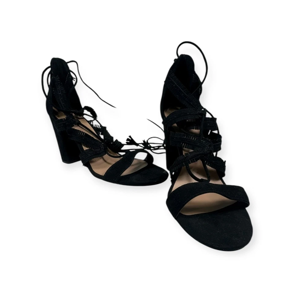 Call It Spring Lace Up Heels Fringe Detail Block Heel Sandals 8.5 - Image 3 of 4