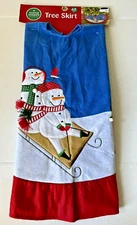 Winter Wonder Lane Christmas Tree Skirt 48" Snowmen on Sled Felt Material New