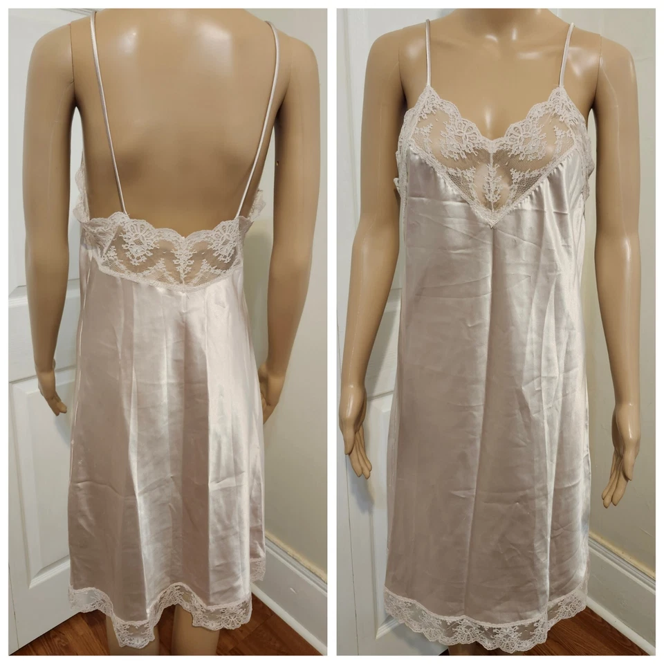 Camisón vintage BODY CHIC sedoso sin cordones completo AMPLIO encaje FLORAL talla 36 B HECHO EN EE. UU. Foto 2 de 4