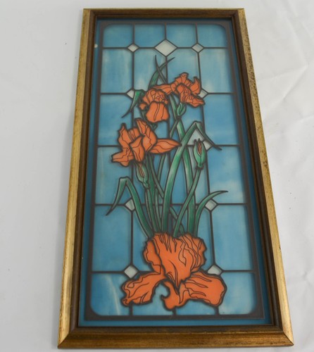 Iris Flower in Stained Glass in Frame Blue & Orange - Picture 3 of 9