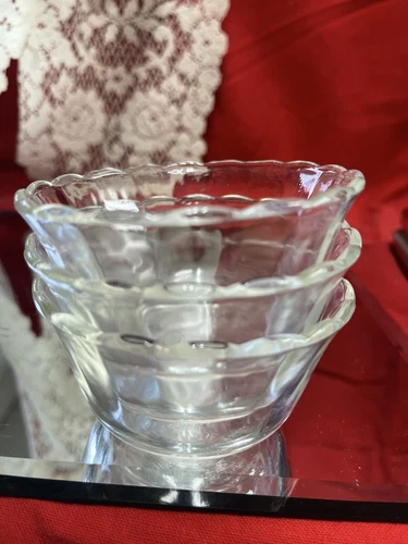 Set of 3 VTG Anchor Hocking Fire King 6oz Clear Scalloped Custard Cups