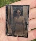 Old Vintage Antique Photo Young Lady by Storefront Instant Street Photograph
