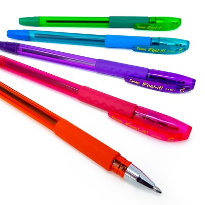 Pentel Stick Retractable Ballpoint Pens Feel-It! 1.0mm Tropical 5 Pack
