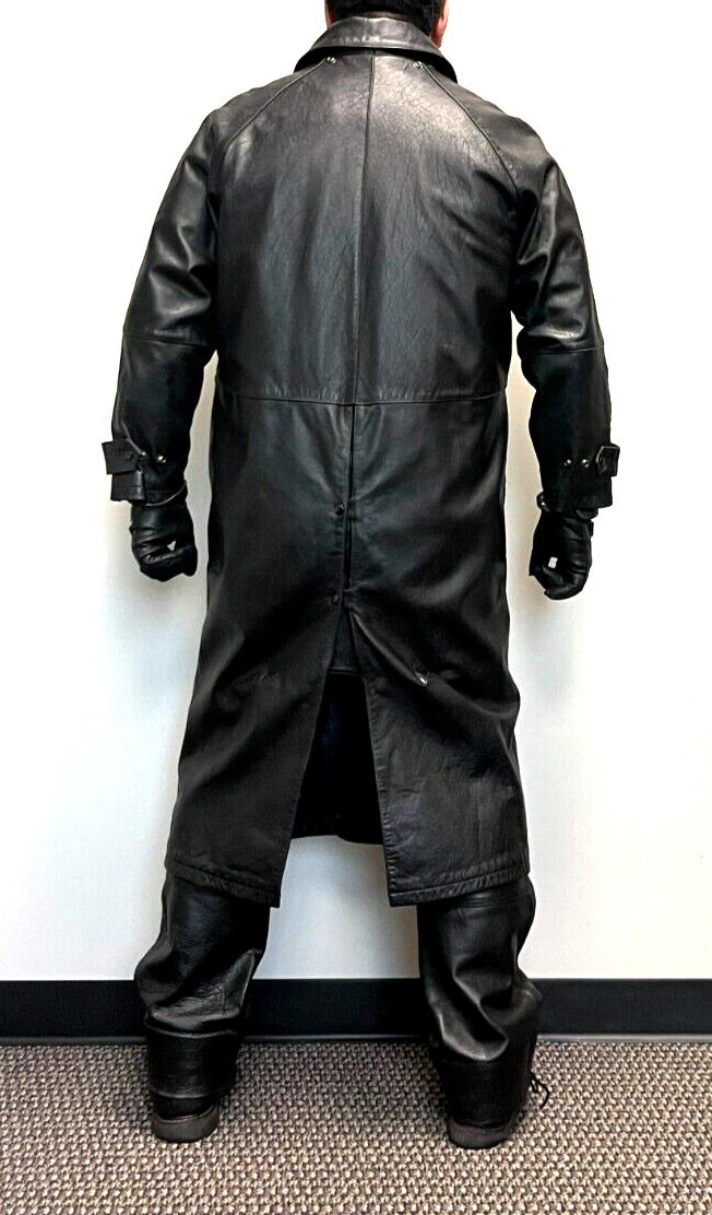 FMC Black Leather Duster Coat Size Medium | eBay