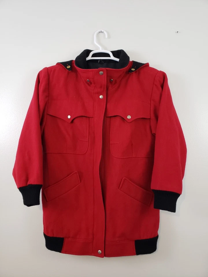(9) CHAQUETA DE COLECCIÓN Y2K MORERA CALLE MUJER TALLA M ABRIGO DE LANA ROJO CON CAPUCHA CREMALLERA Foto 2 de 4
