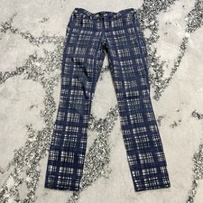 Tory Burch Conner Skinny Pants Women’s Size 27 Navy Printed Plaid Stretch Preppy
