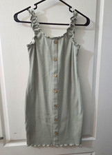 No Boundaries Green Ribbed Knit Sleeveless Button Front Mini Tank Dress Size S