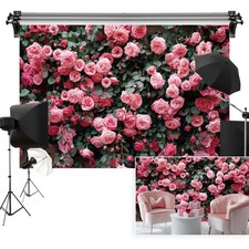 6x4ft Pink Polyester Flower Wall Backdrop For Wedding Valentine Tea Party