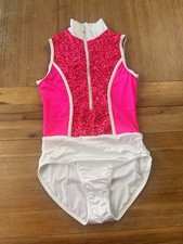 Weissman Adult Small Sequin Dance Leotard Pink White Zip Front Costume SA