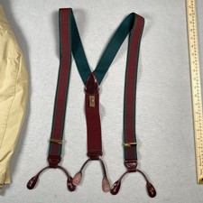 Trafalgar Suspenders Red Green Leather Button On