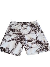 Old Navy Swim Trunks Mesh Lined Brown  White Leaf Swim Beach Surf Men's Large