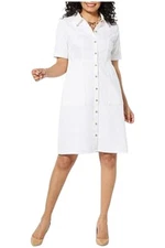 Nina Leonard Women's Stretch Denim Fit-and-Flare Shirtdress Ivory