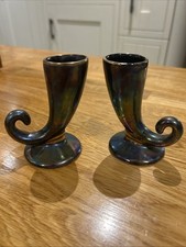 Pair Of Vintage Art Deco Ceramic Lustre Horn Vase with Gilt Edge 9cm