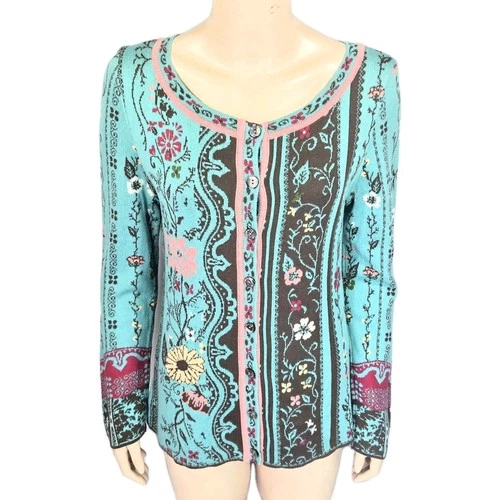 Ivko Woman Floral Button Up Jacquard Cotton Cardigan Sweater, Sz 36, EUC