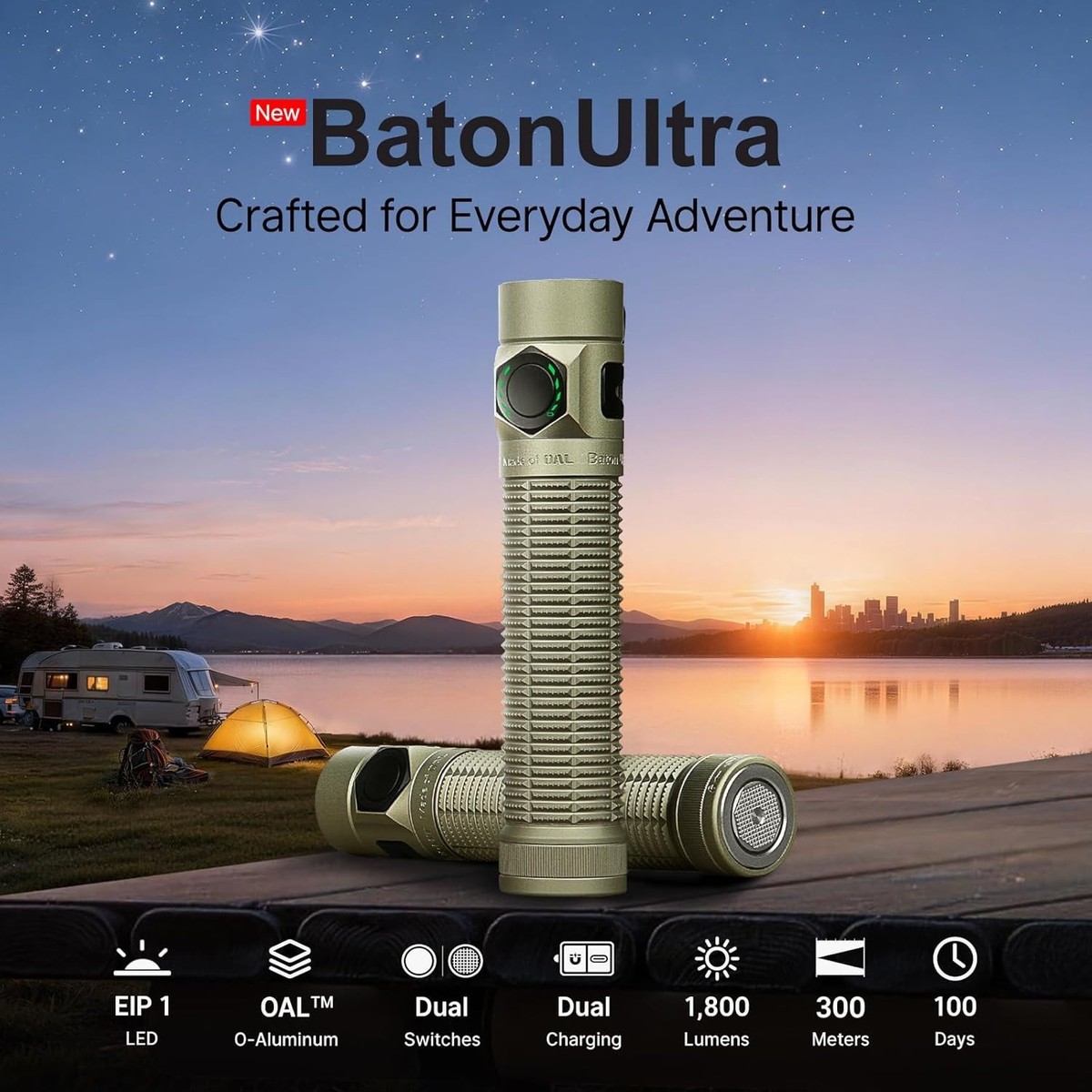 Olight Baton Ultra 1800Lm Olive Green Dual Switches Flashlight