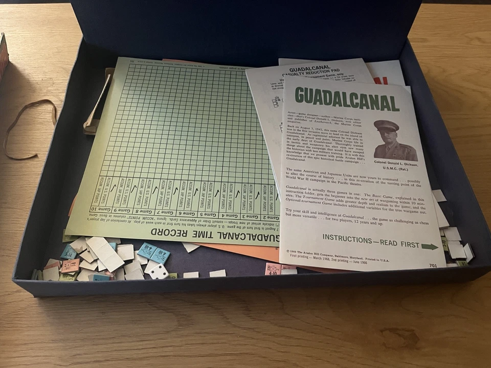1966 Avalon Hill Guadalcanal Segunda Guerra Mundial Hex Juego de Guerra Cuerpo de Marines Juego de Mesa Perforado Foto 4 de 4