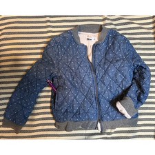 Epic Threads Quilted Bomber Jacket Blue Polka Dot Embroidered Follow Your Heart