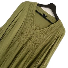 Torrid XL Olive Green Bohemian Boho Top with Embroidery, Long Sleeve b2-5