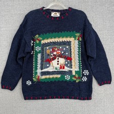 Tiara Petites Christmas Snowman Sweater Blue Red Vintage Holiday PL Cottage