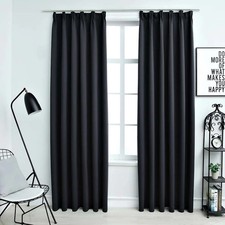 Curtains blackout with hooks 2 pieces 140x225 cm black