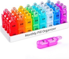 Daviky Monthly Pill Organizer 2 Times a Day - 30 Box AM PM, Rainbow