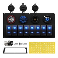 RVBOATPAT Marine 8 Gang 12V Waterproof Boat Rocker Switch Panel Blue