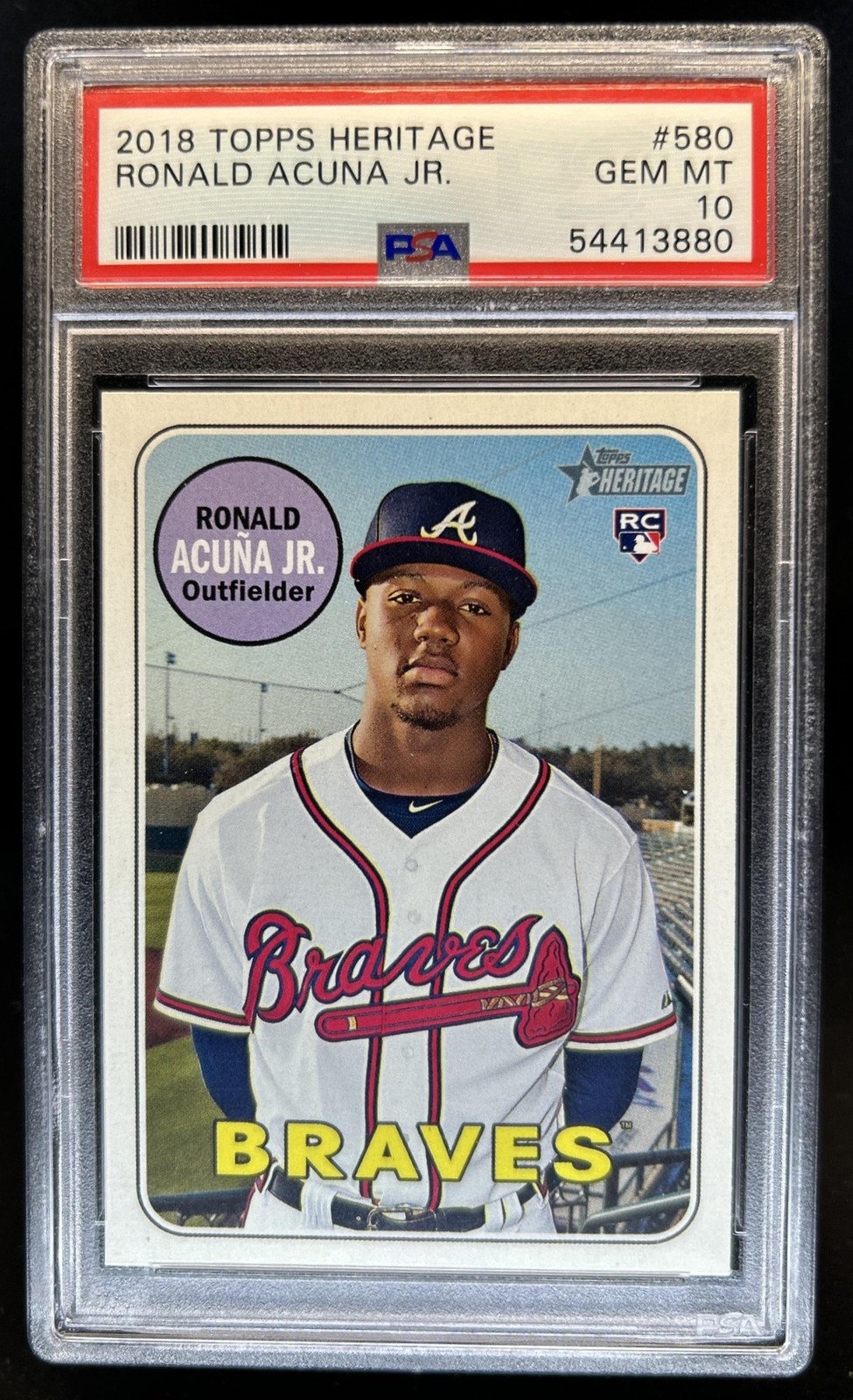 2018 Topps Heritage Ronald Acuna Jr. RC Rookie #580 Braves PSA 10 GEM MINT view 1