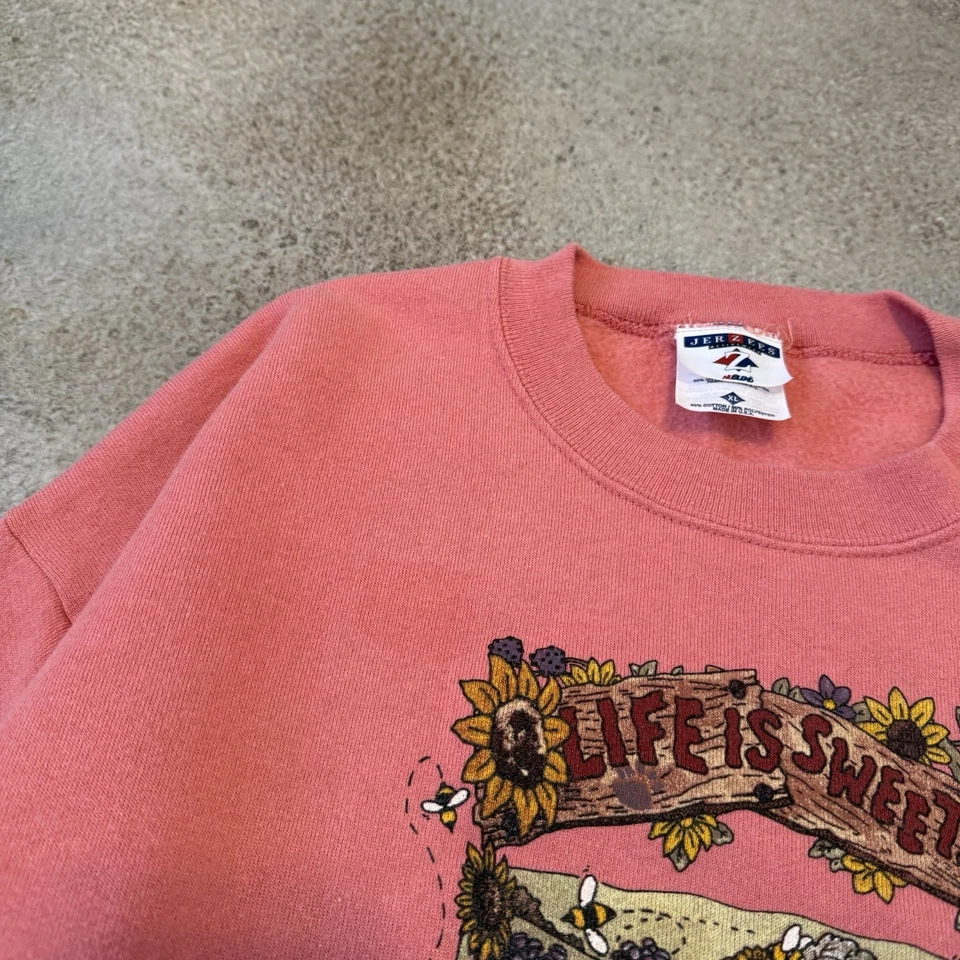 Sudadera Vintage Años 90 Boyd Bears Life Is Sweet Cuello Redondo XL Rosa Abuela Peluche Foto 4 de 4