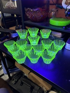15 Vintage Hazel Atlas Uranium Glass Custard Cups