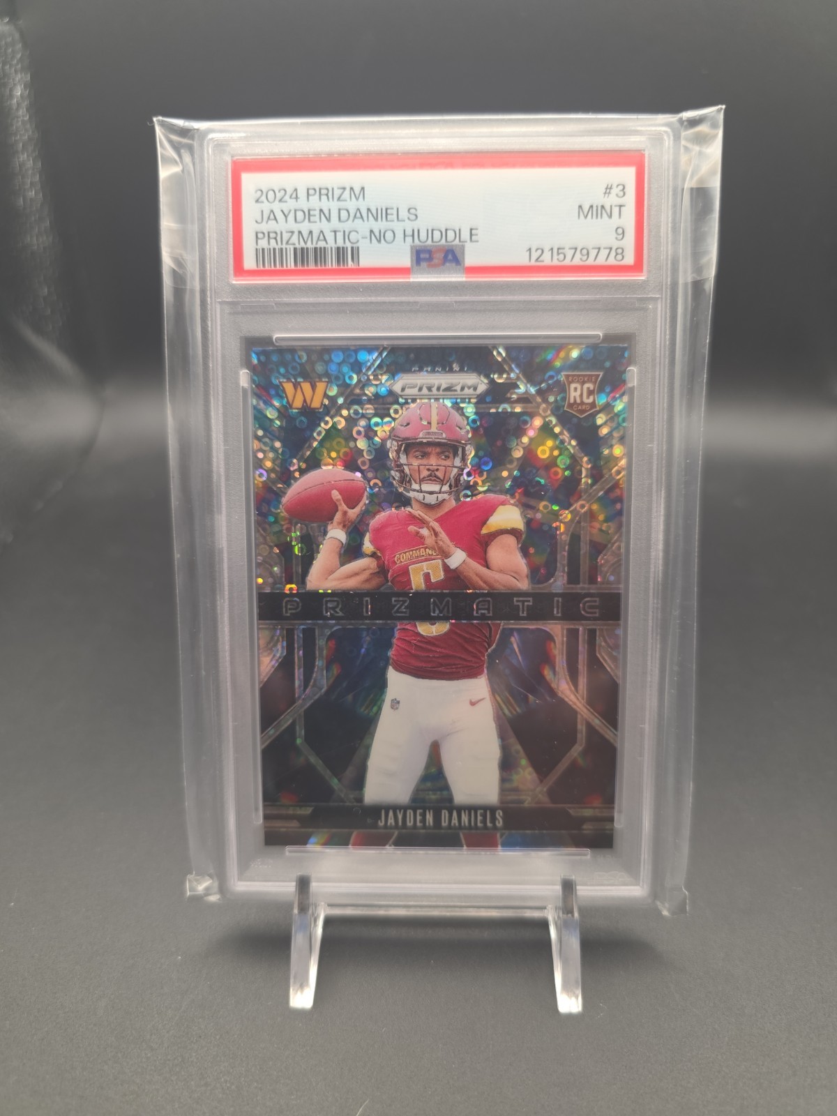 2024 Panini Prizm Jayden Daniels Prizmatic RC No Huddle #3 Commanders PSA 9