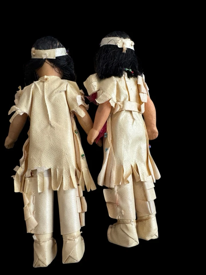 "JUEGO DE MUÑECAS NATIVAS AMERICANAS BISQUE ANTIGUAS 6 1/2"" Japón" Foto 2 de 4