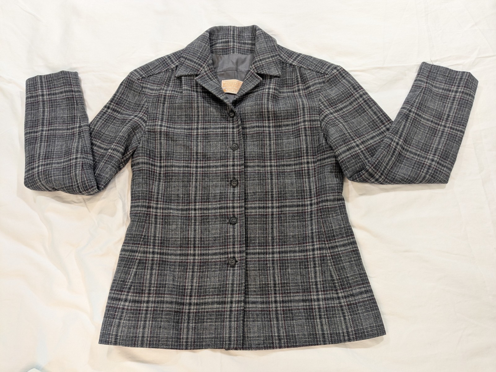 Gray Wool Plaid Pendleton Light Jacket Size Medium - image 1
