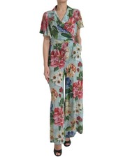 Dolce & Gabbana Blue Floral Wide Leg Wrap Jumpsuit Women's Dress Authentic