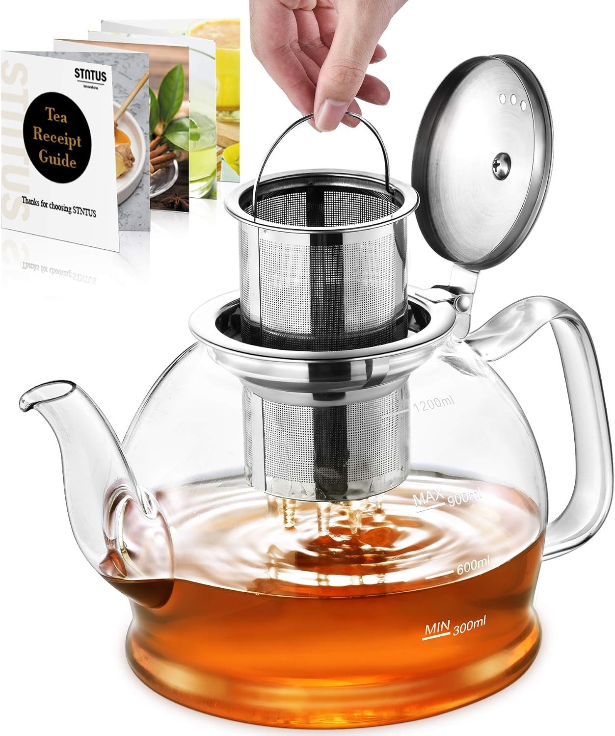 Glass Teapot with Infuser, 1200ml Borosilicate Tea Pot for Loose Tea, Stovetop
