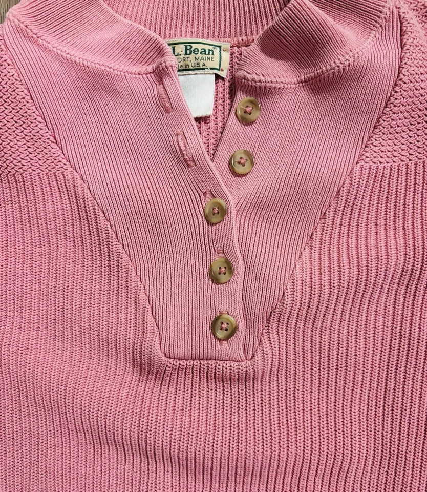 VINTAGE L.L. SUÉTER HENLEY TEJIDO BEAN MUJER ROSA HECHO EN EE. UU. GRANDE Foto 2 de 4