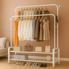Clothes Rail Garment Rack with Wheels Heavy Duty Double Rod Metal Open Wardrobe