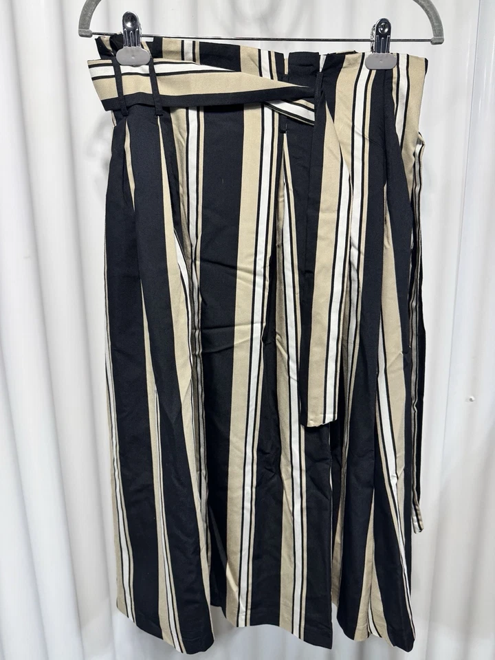 Antonio Melani Negro Rayas Bolsa de Papel Falda Midi Reunida Talla 6 Corbata Cinturón con Lazo Foto 4 de 4