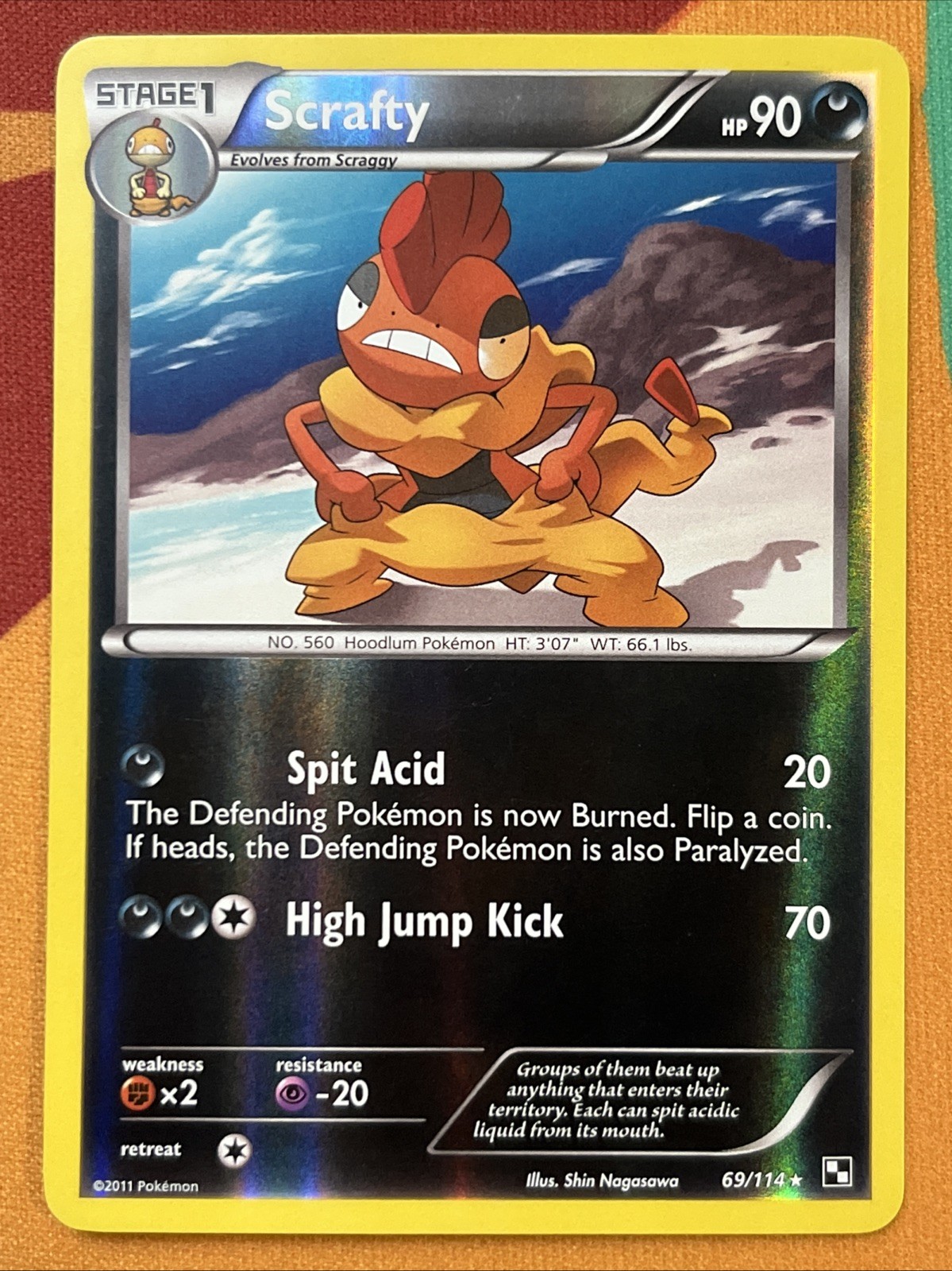 Pokemon Card Scrafty - Reverse Holo Rare (69/114) Black & White NM