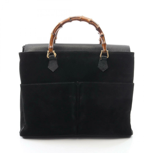 Gucci Bamboo 2Way Handbag Bag Leather Suede Black 002 125 0322 Used