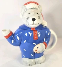Coco Dowley Christmas Mouse With Cookie And Santa Hat Teapot