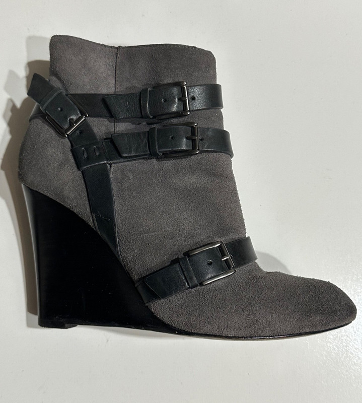 Rebecca Minkoff Maggie Wedge Bootie In Charcoal Gray Waxy Suede Women Size 8M